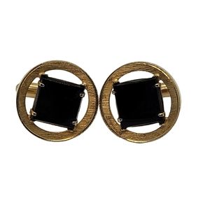 Dante Cuff Links Gold Tone with Large Black Onyx Stone